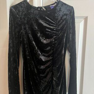 Women's Velvet Ruched Long Sleeve Open Back A-Line Dress - Future Collective